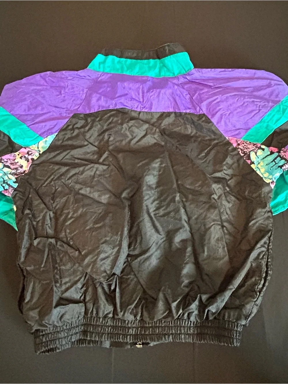 90s Colorblock Kids Windbreaker Purple Teal Dinosaur Print